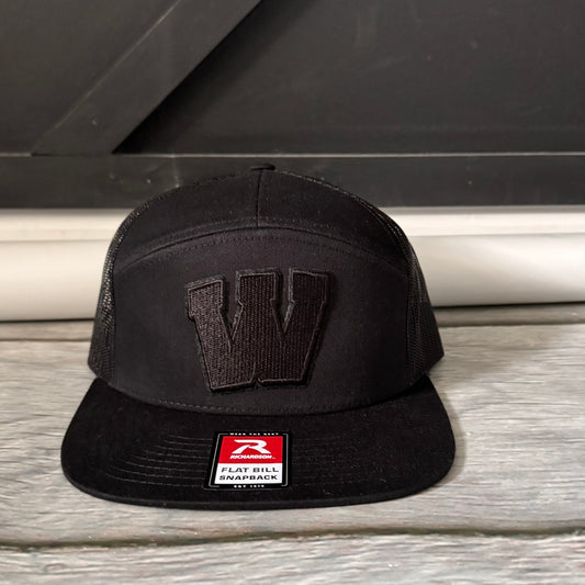 7 panel blackout Weddington hat flat bill embroidered W patch