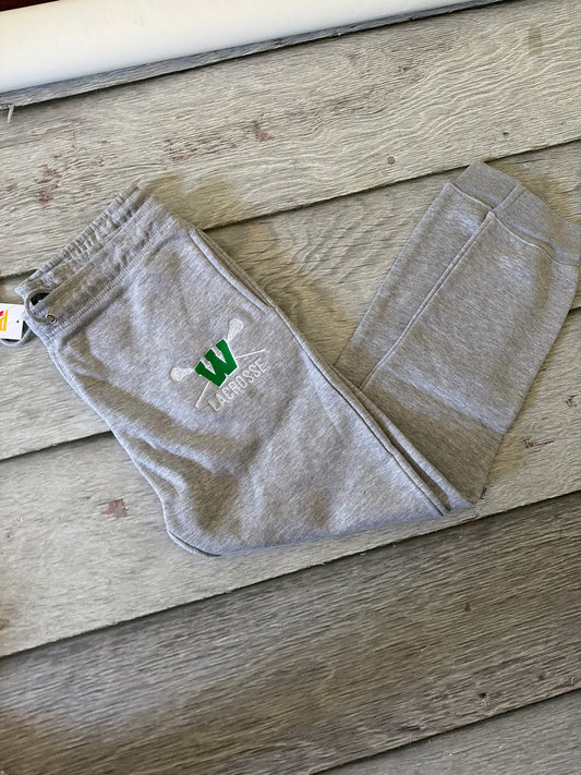 Adult medium gray joggers embroidered lacrosse logo NOT SCHOOL APPROVED